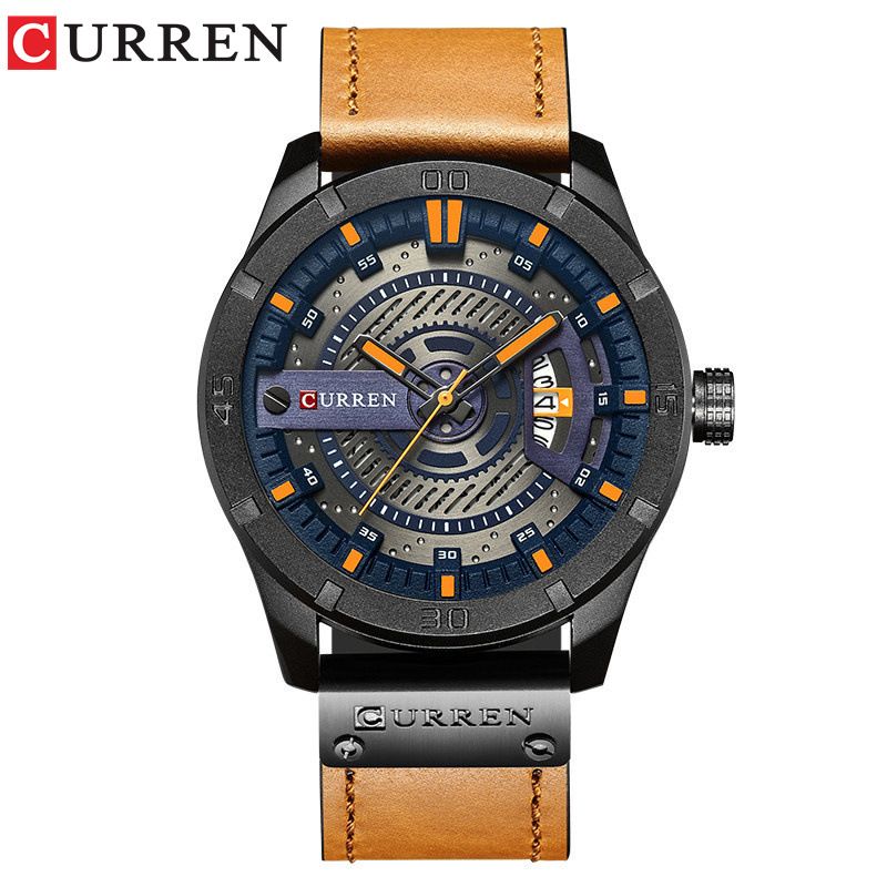 Herren-Quarzuhr mit Lederarmband und Datumsanzeige, wasserdicht, modische Business-Casual-Armbanduhr, rundes Zifferblatt, Gehäuse aus Lederlegierung_voghion.com