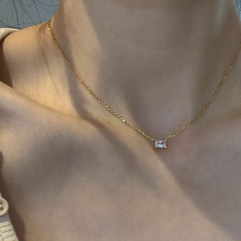 Sterling VENUS Zircon Square Geometry Kaulakoru Naisten Tytölle Syntymäpäivälahja Kiiltävä Temperamentti Korut Wh_voghion.com