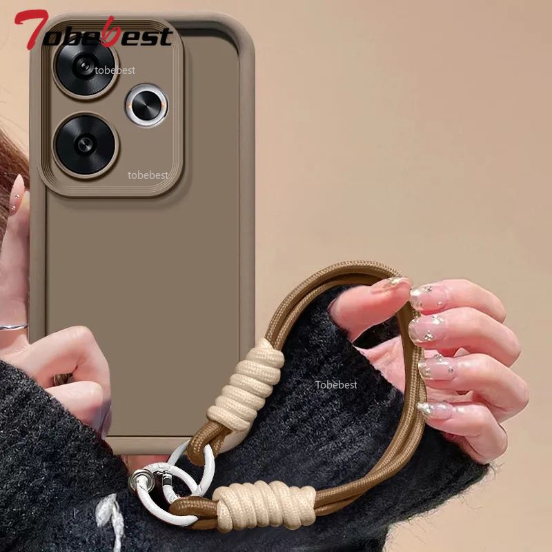 Lanyard Wrist Strap Silicone Case For Xiaomi Redmi Turbo 4 3 Fundas Solid Color Soft Back Cover_voghion.com