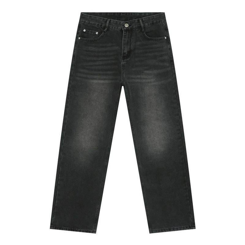 Herrenbekleidung Mehrfarbige, gerade, verwaschene Jeans für Männer Lockere, gerade, weites Bein, vielseitige Freizeithose_voghion.com