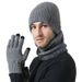 Autumn Winter Men's Scarf Gloves Three-Piece Set Fleece Lined Thickened Warm Knitted Hat Casual Versatile_voghion.com