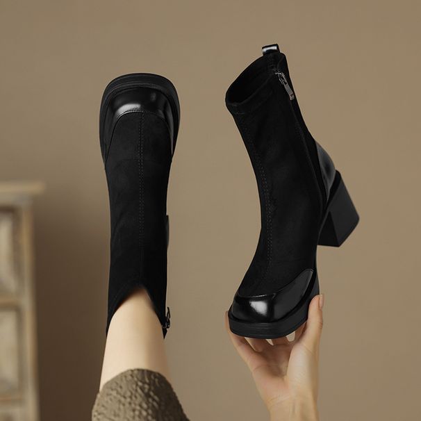 European And American Style Chunky Short For Women 2024 New Elastic High Heel Versatile Martin Boots_voghion.com