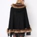 Fur collar hooded shawl cape fringed knitted coat fur cape cardigan_voghion.com