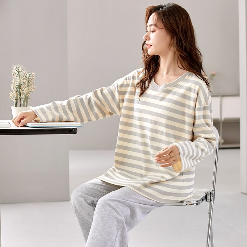 Spring New Women's Long sleeved Pajamas Loose, Casual, Sweet, Student Cotton Autumn and Winter Home Furnishing Set_voghion.com