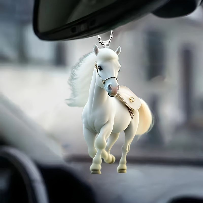 New White Horse Car Ornament Pendant, Backpack Ornament Acrylic Flat_voghion.com