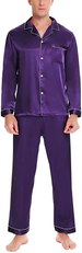 Men satin Silk Pama Set Sleepwear long sleeve Pjs suit top pants 2 pcs set_voghion.com