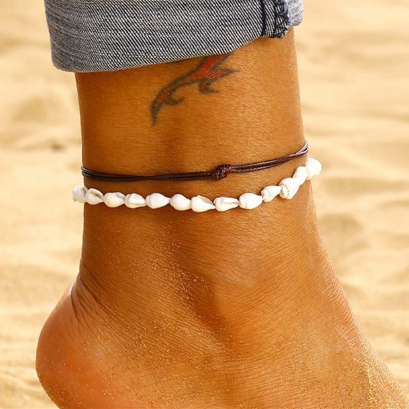 Summer Accessories Bohemian Style Shell Versatile Double Layer Wax Cord Beach Anklet For Men And Women_voghion.com