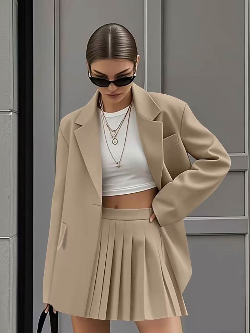 ​​"Women's Pleated Skirt & Top Set - Casual Office Wear, Lightweight Polyester, Versatile For Spring/Summer"​​_voghion.com