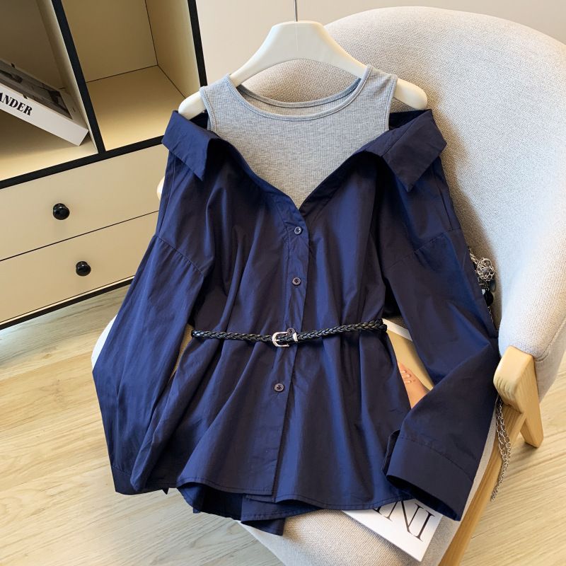 "Off-Shoulder-Hemdjacke im französischen Stil – Langärmliges Lagenoberteil für Damen"_voghion.com