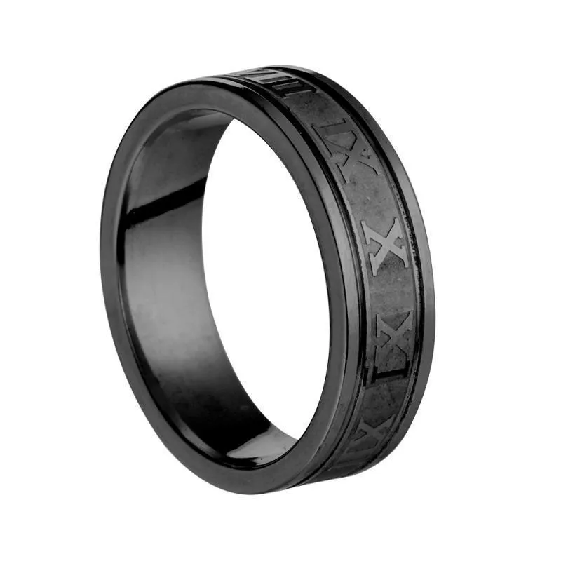 Titanium 6mm Roman Numeral Fashion Trendy Men's Corrosion Stainless Steel Ring For Women_voghion.com