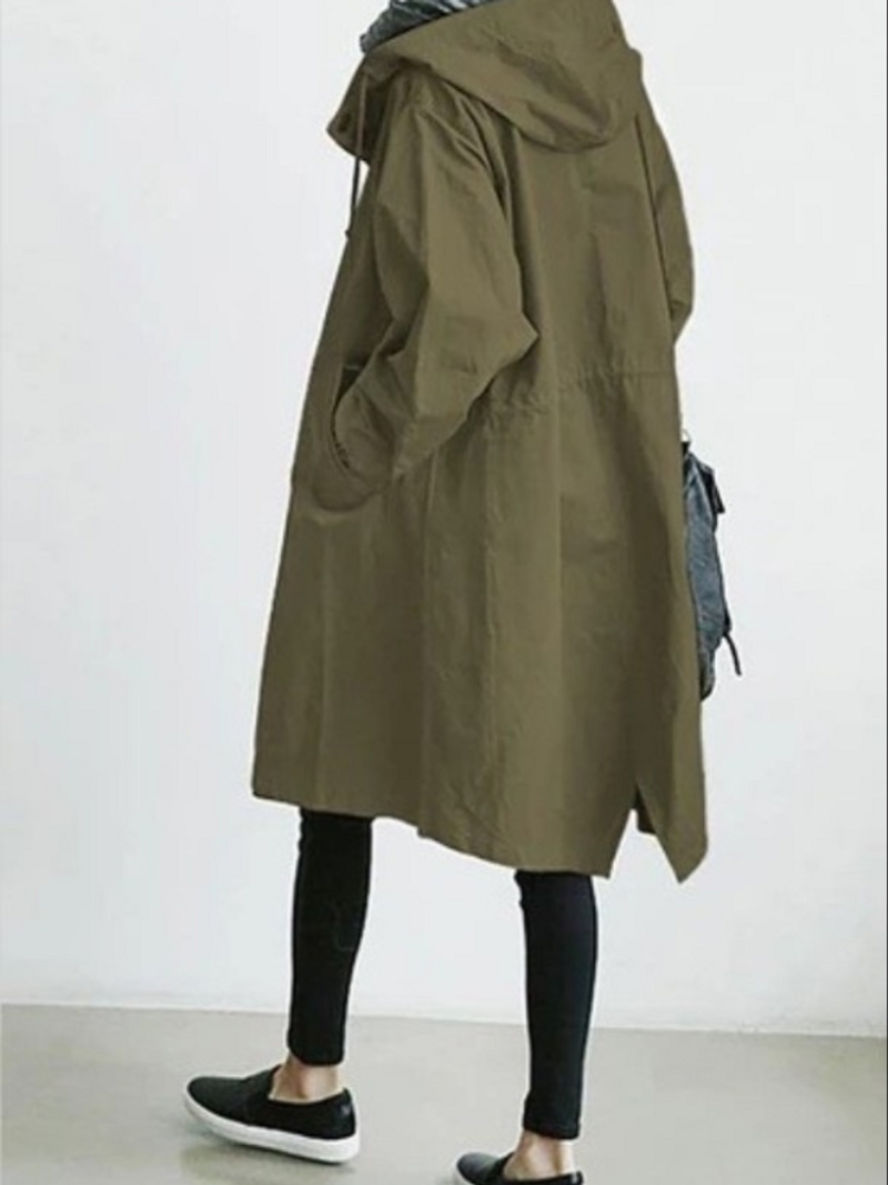 New  Autumn Trench Coat for Women Large Size Solid Color Pocket Hooded Windbreaker Outerwear khaki Coat Women's Clothing_voghion.com