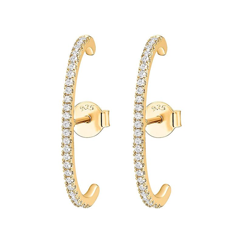 S925 Silber Ohr Nadel Eingelegten Diamant Persönlichkeit Doppel C Förmigen Ohrringe Weiblichen 14K Gold Ohr Schmuck_voghion.com