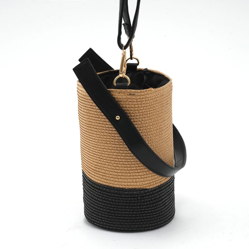Borsa a secchiello da donna, borsa intrecciata a mano, borsa a secchiello semplice da città, borsa a tracolla, borsa di paglia da donna_voghion.com