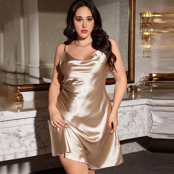 Sexy Damenkleid mit lockeren Trägern, rückenfrei, Loungewear aus Seide, Plus-Size-Pyjama, Frühling/Sommer_voghion.com