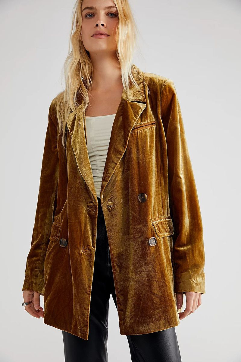 Damen Gold Veet Jacke Schlitz Blazer Kleidung Top_voghion.com