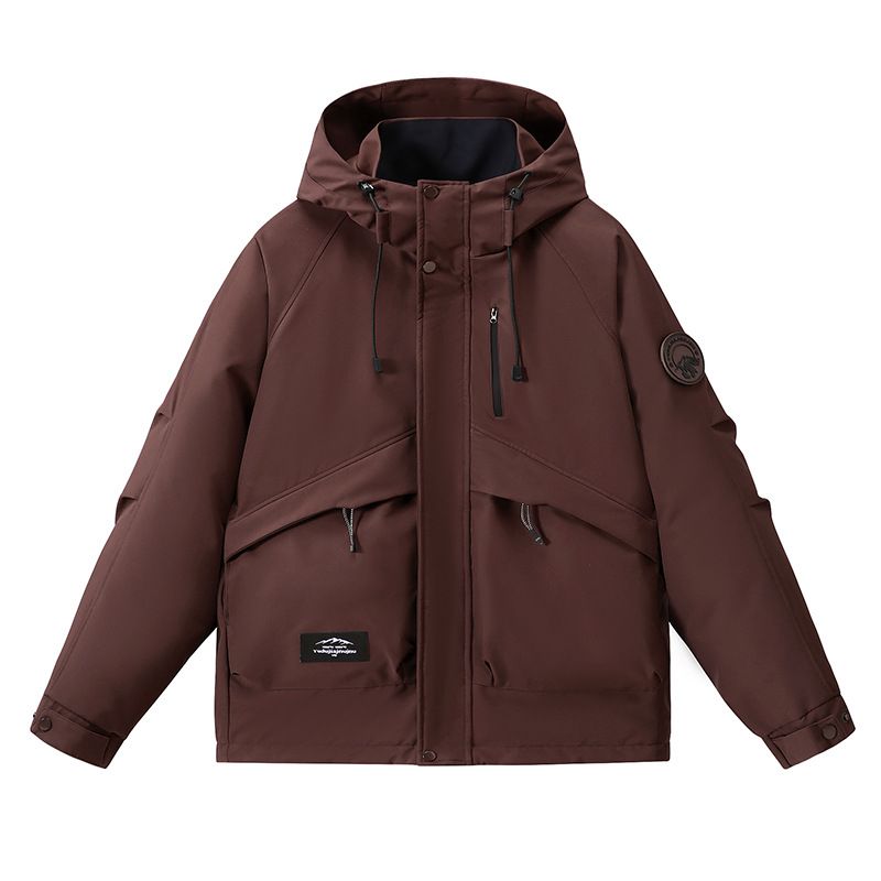 Chaqueta utilitaria extragrande para hombre: abrigo de trabajo impermeable y cortavientos con bolsillos con cremallera (negro/burdeos, tallas 4XL-11XL)_voghion.com