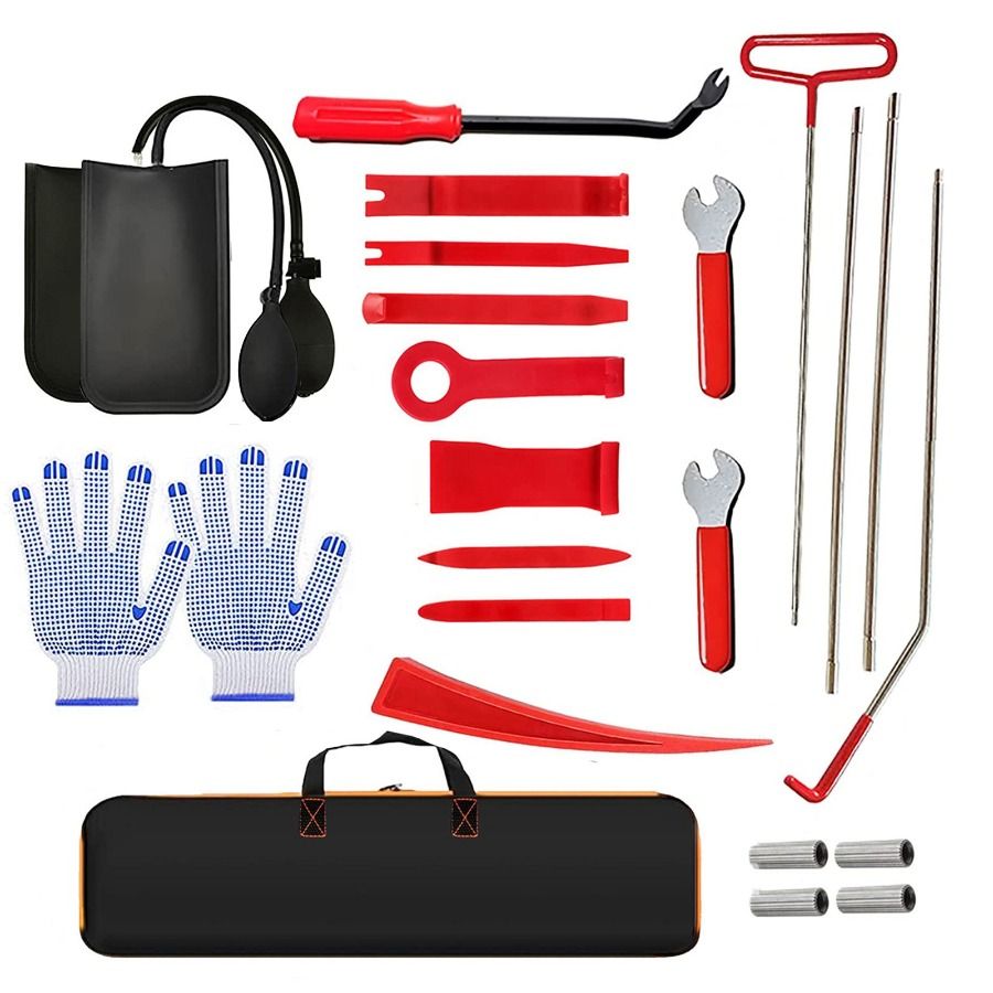 Kit per finestrini rossi deformati, kit di emergenza per auto, kit di finiture lunghe in acciaio inossidabile, 24 ganci, distanza chiave e rimozione di emergenza porte in acciaio_voghion.com
