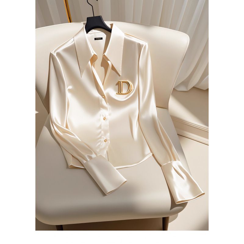 Women's Clothing high end chic white satin shirt women's early autumn thin shirt light mature niche top summer_voghion.com