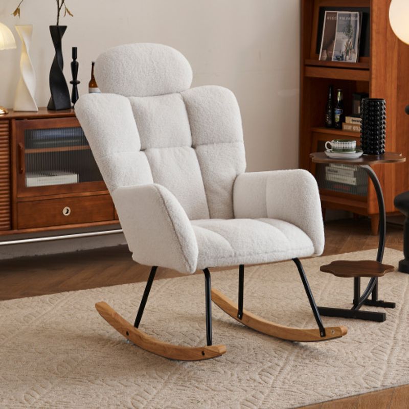 055 Schaukelstuhl, Weicher Teddystoff, Getuftet, Gepolsterter Sitz Für Wohnzimmer Und Schlafzimmer, Weiß_voghion.com