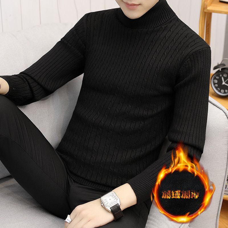  Suéter de cuello alto grueso de terciopelo para hombre, suéter de punto juvenil delgado y cálido, invierno 2023_voghion.com
