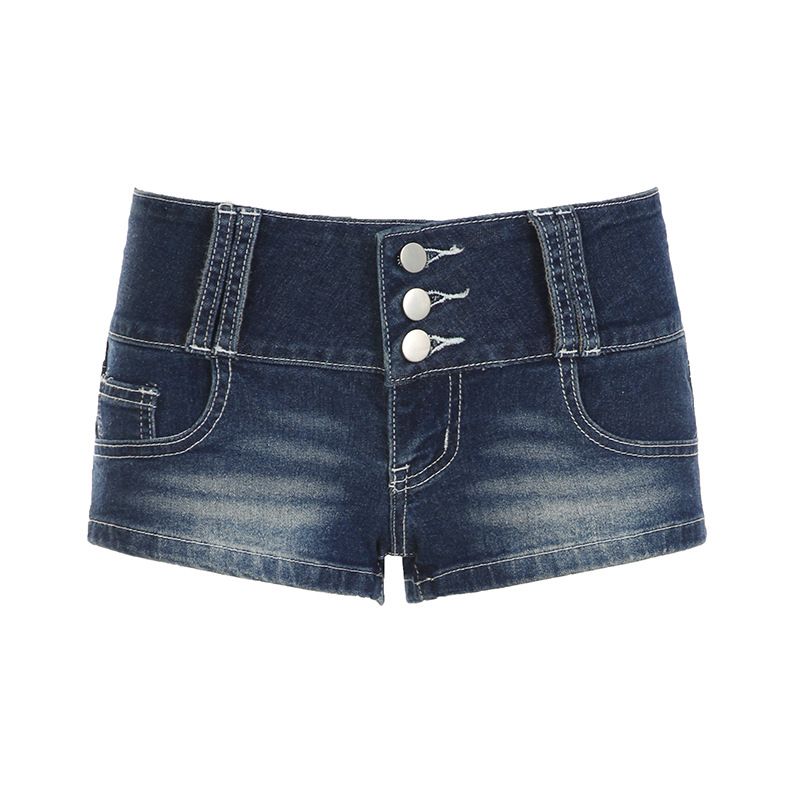 Women's Clothing Summer Retro Low Rise Hot Girl Denim Shorts Ins High Street Trend Washed Pockets Small Shorts_voghion.com
