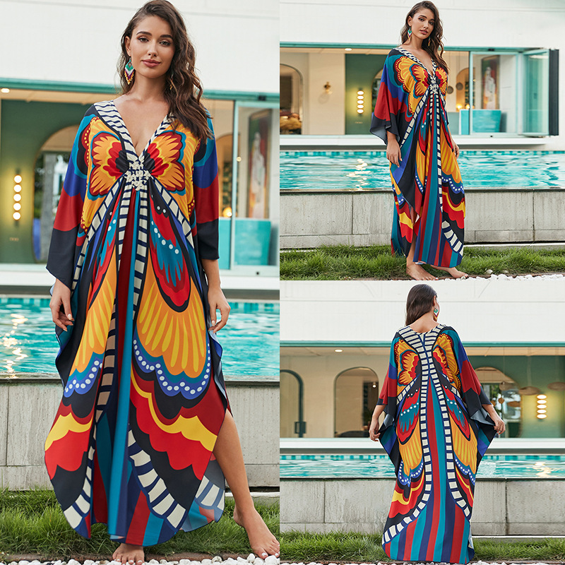 Tuta da donna ampia taglie forti, camicia da notte, protezione solare, nuova gonna lunga da spiaggia_voghion.com