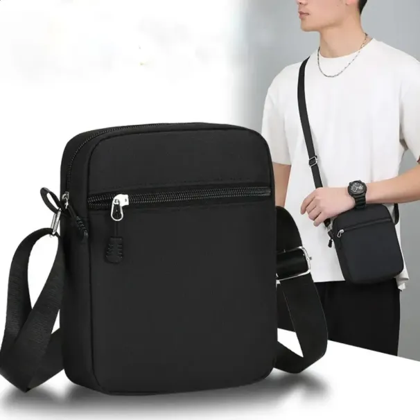Borsa a tracolla nera da uomo, modello Mini Oxford, per cellulare, 250121_voghion.com