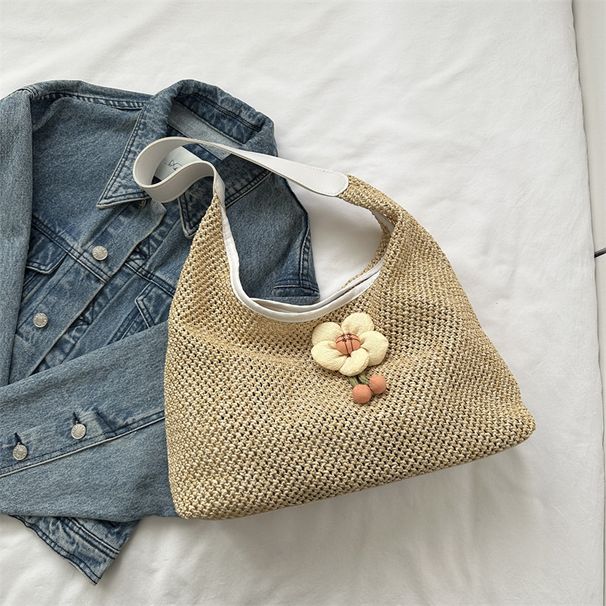 Große Kapazität modisches Temperament sanfte Blumendekoration Schulter für Frauen 2024 Sommer neue Unterarm-Einkaufstasche_voghion.com