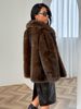 Plus Size Women'S Winter Coat - Elegant Fur-Lined Round Neck Jacket, Solid Color Warm Outerwear For Fall Winter,_voghion.com