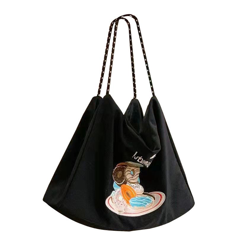 Piccola borsa da viaggio ricamata in tela singola con tracolla in corda intrecciata, grande capacità, in nylon ecologico_voghion.com