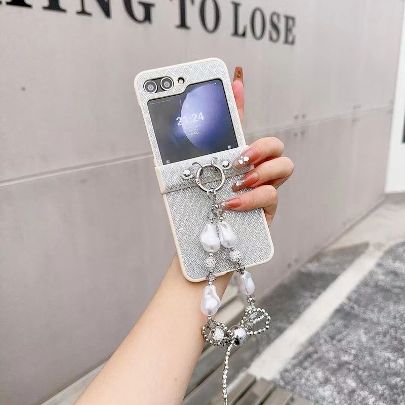 Für Samsung Galaxy Z Flip 3 4 5 5G Flip4 Luxus Lady Glitter Perle Diamant Schleife Wtist Strap Telefon Fall Abdeckung_voghion.com