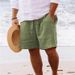 Pantaloncini da uomo in cotone e lino Coulisse estiva Vita elastica Gamba dritta Colore puro Comfort Traspirante Corto da spiaggia quotidiana_voghion.com