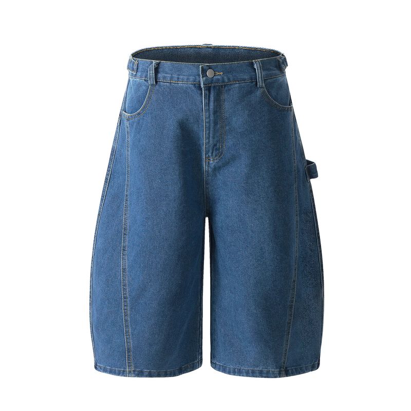 Men's Clothing Retro Washed Stitching Loose Seven Point Jeans Men And Women American Wide Leg English Embroidered Shorts_voghion.com