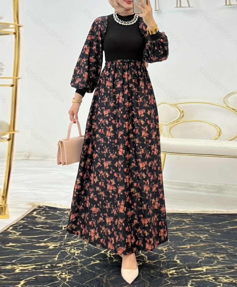Îmbrăcăminte pentru femei, rochie elegantă cu imprimeu floral tricotat, stil modern_voghion.com