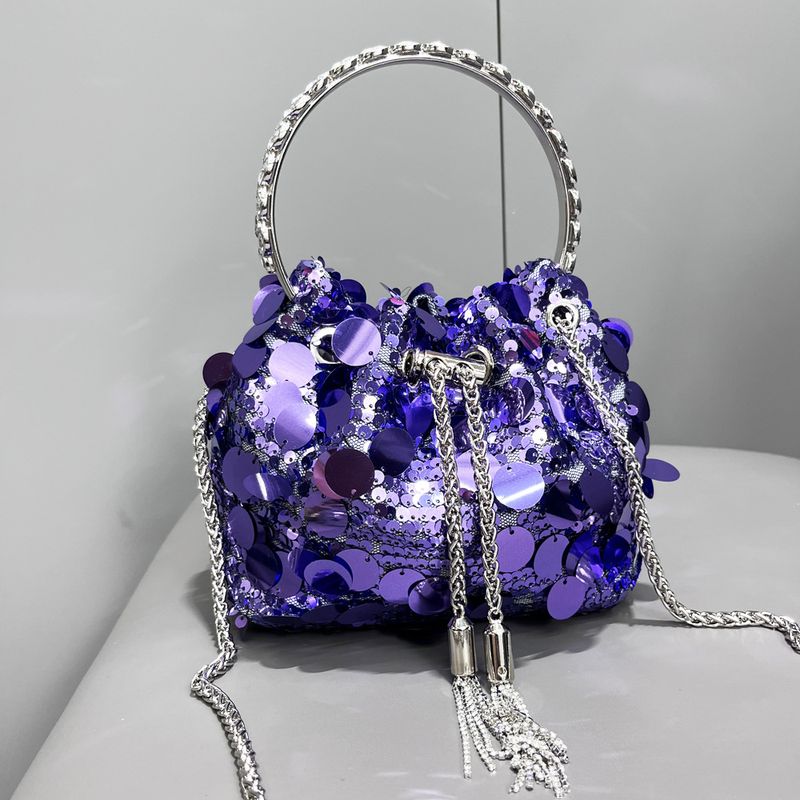 Women's Handbag Volcanic Rock Ring Bucket Bag Colorful Drawstring Hot Drilling Bag Shoulder Slung Handbag Handbag_voghion.com
