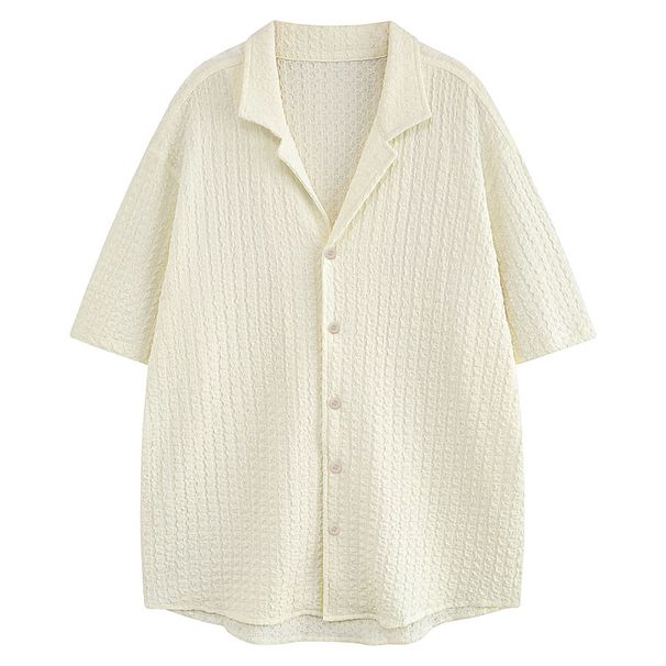 Herrenhemd mit kubanischem Kragen und strukturierter Eisseide, kurzärmelig – lockere Passform, lässiger Stil, atmungsaktiv und stylisch für den Sommer_voghion.com