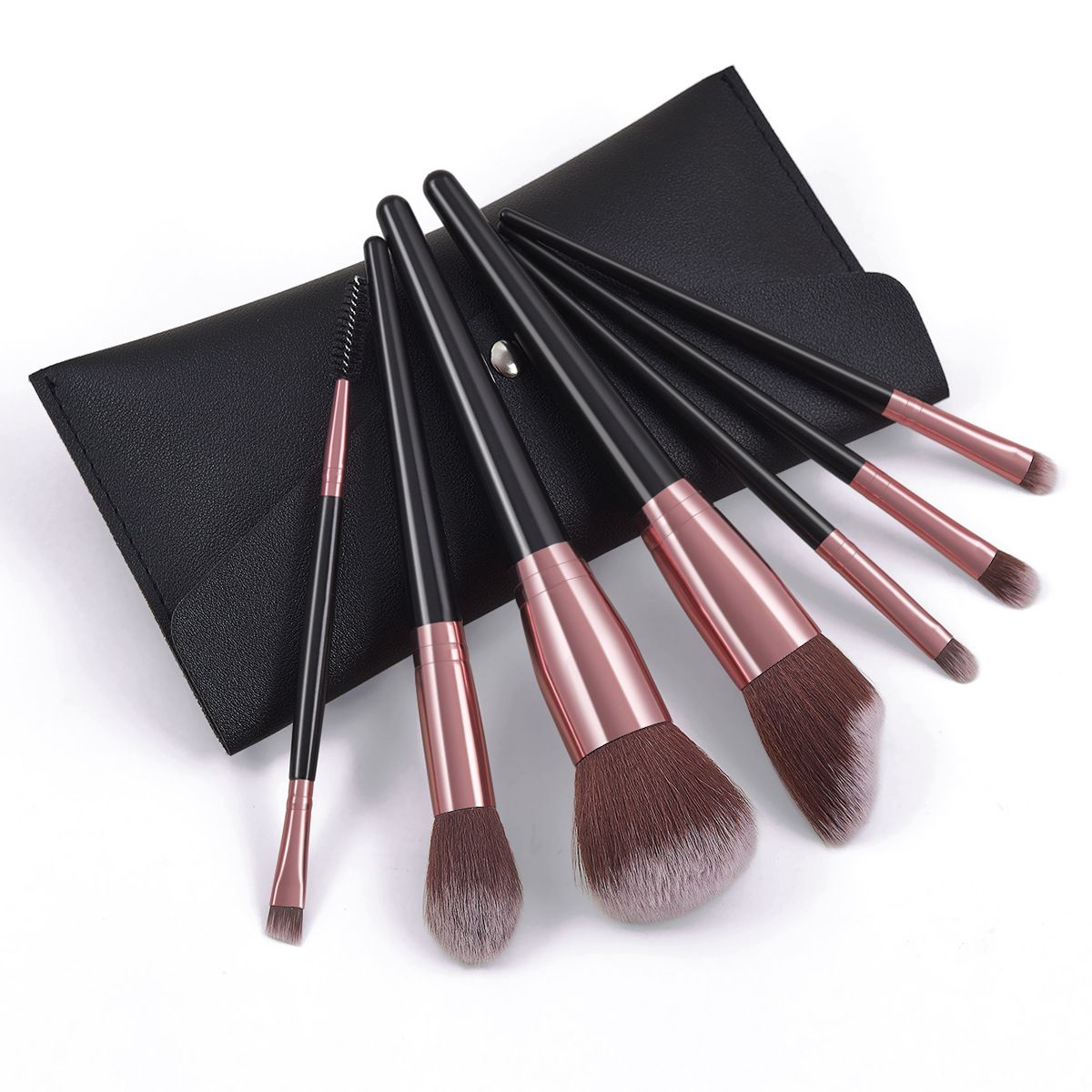 7 extra großes Make-up-Pinselset in Braun und Schwarz + Tasche_voghion.com