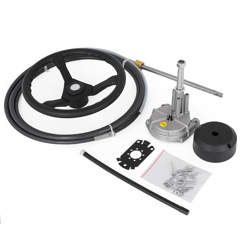 VEVOR Boat Steering Cable 12' Outboard Steering Cable 12 Feet Mechanical Rotary Steering Kit With 13 Inch Wheel For Boat Steering System_voghion.com