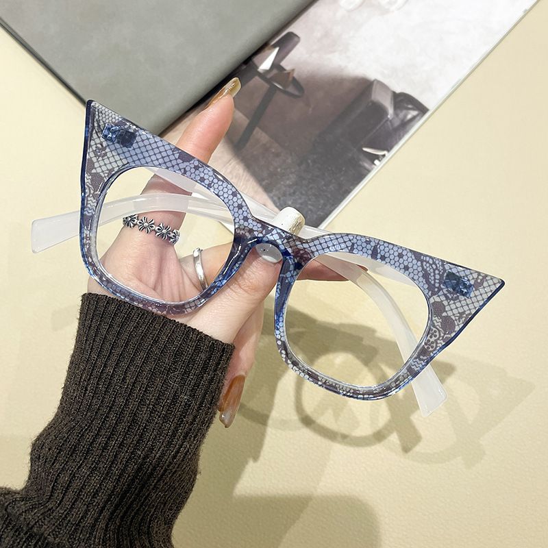 New trend grid cat eye glasses frame, high-end anti-blue flat mirror_voghion.com