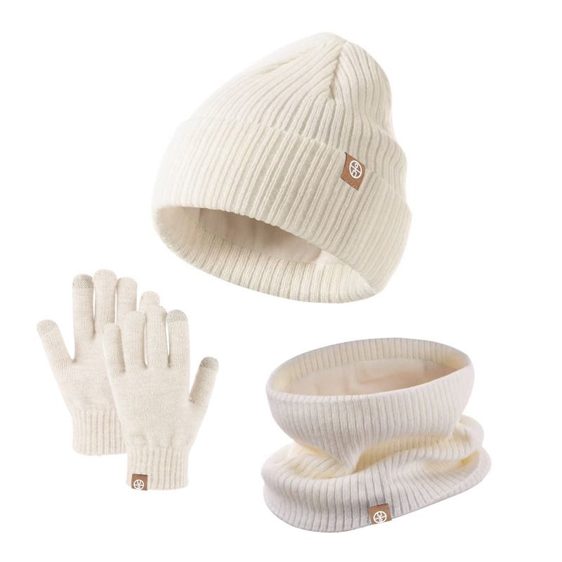 Conjunto de três peças de luvas, chapéus e cachecóis de malha para crianças novas de inverno da Mother & Kids, conjunto de três peças de chapéu quente para atividades ao ar livre_voghion.com