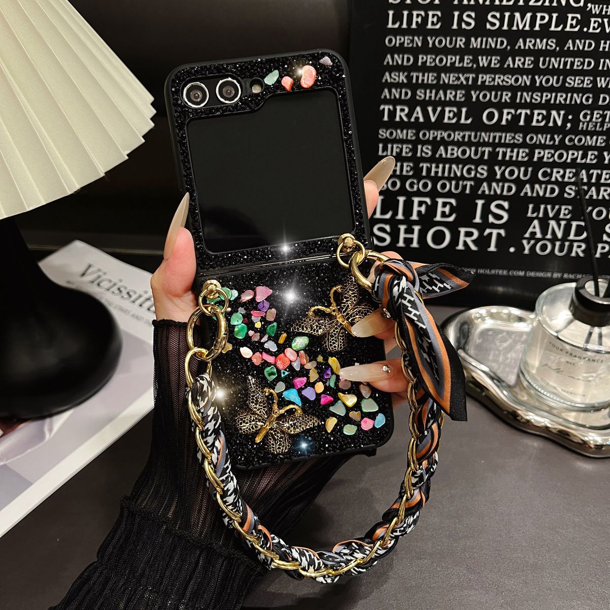 Custodia per telefono con glitter e pietra di diamanti con farfalla colorata per ragazza carina per Samsung Galaxy Z Flip 3 4 5 6_voghion.com