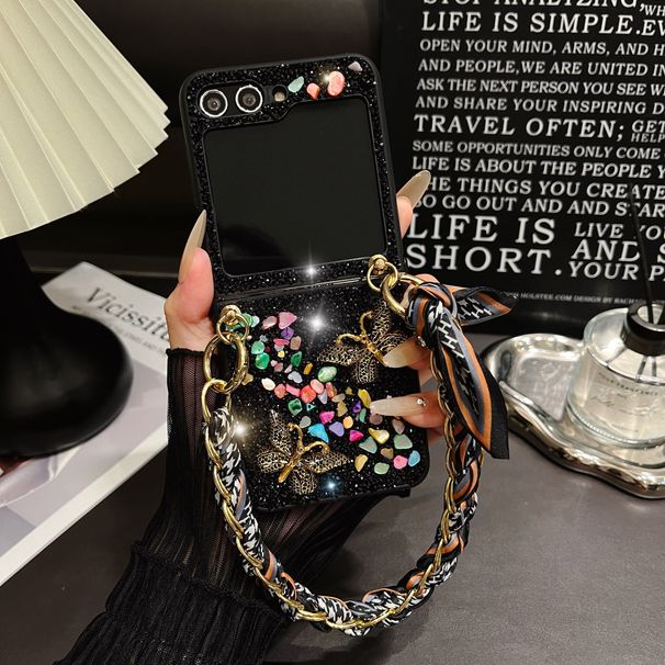 Custodia per telefono con glitter e pietra di diamanti con farfalla colorata per ragazza carina per Samsung Galaxy Z Flip 3 4 5 6_voghion.com