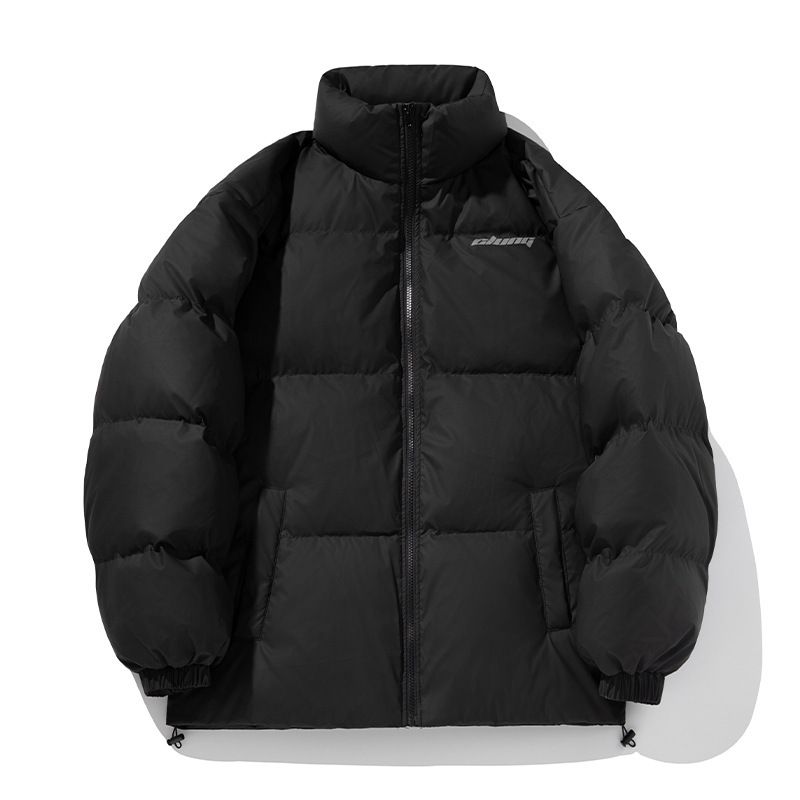 Men's Retro Stand Collar Puffer Jacket, Water-Resistant Quilted Coat With Adjustable Hem For Winter (Black/Olive/Beige)_voghion.com