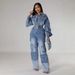 Damenbekleidung Overalls gewaschener alter Denim-Overall Overall mit mehreren Taschen und weitem Bein_voghion.com