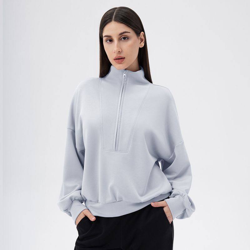 Women's Clothing Yoga Wear Sports Sweater Women's Modal Air Layer Loose Stand Collar Running Fitness Casual Tops_voghion.com
