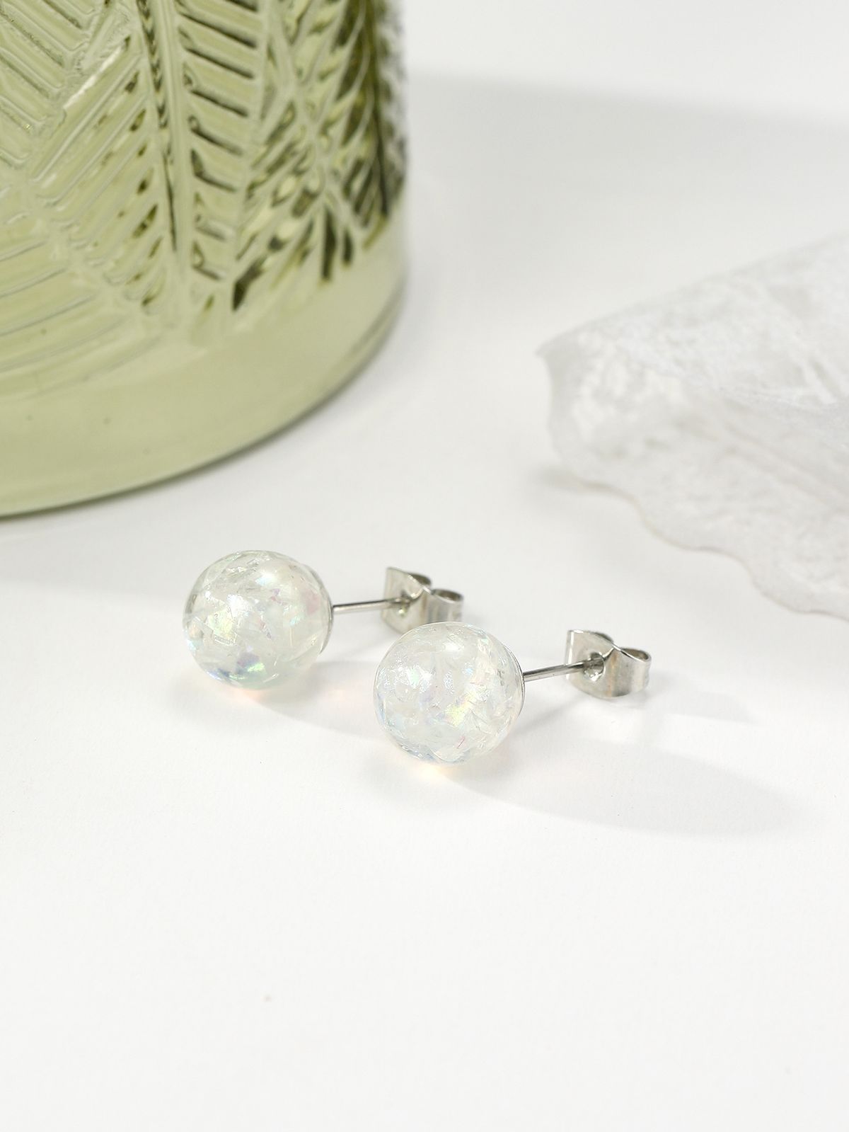 Orecchini a bottone rotondi bianchi australiani da donna_voghion.com