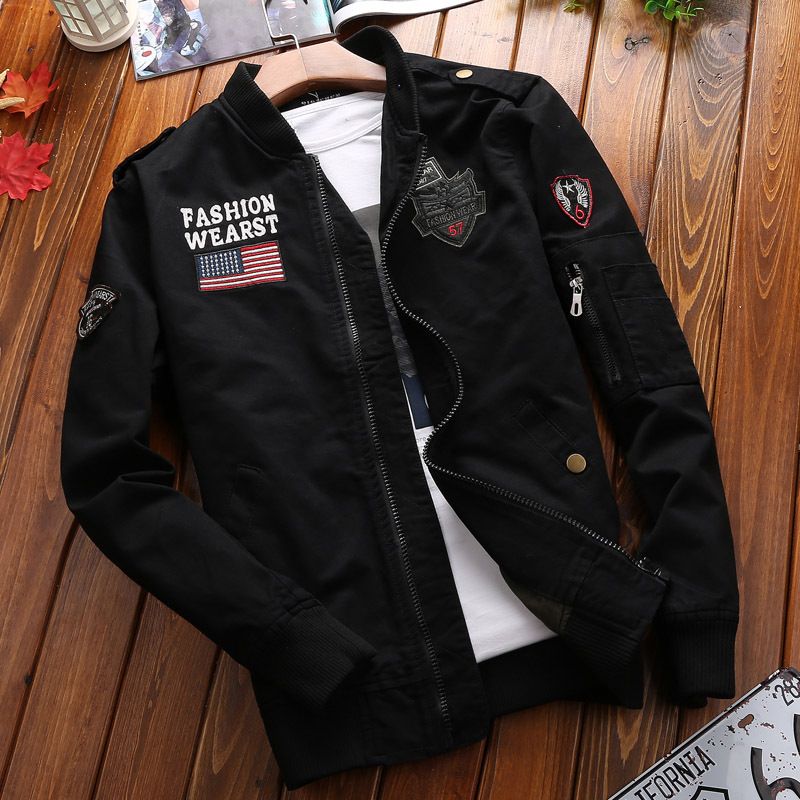 Jaqueta Bomber Moda Masculina Moda Casual Jaqueta Jaqueta Casaco Moda Masculina Primavera e Outono Novo Hot Outwear Stand Slim Militar Bordado_voghion.com