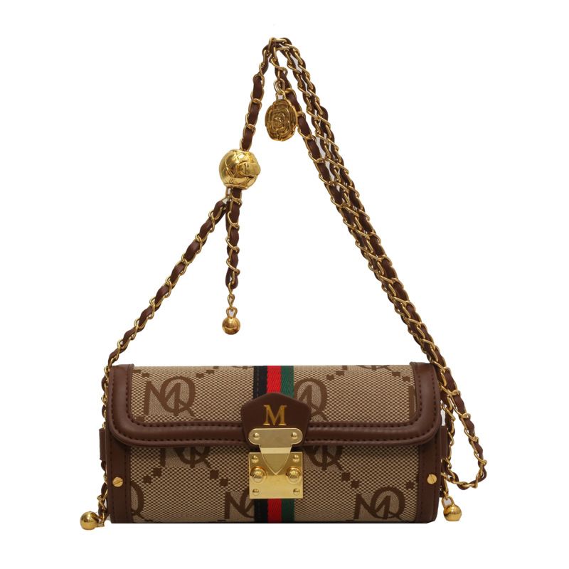Avanceret lille taske til kvinder fransk kæde skuldertaske Alsidig splejset læder crossbody cylindertaske_voghion.com