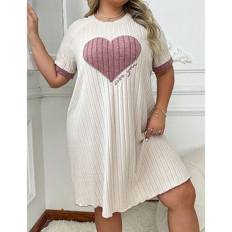 Women's Sleepwears round neck loose plus size pajamas women's summer new style high end heart pattern dress home clothes_voghion.com