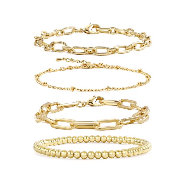 Set di bracciali a catena semplice da donna, con graffetta, catena Figaro, bracciale versatile_voghion.com